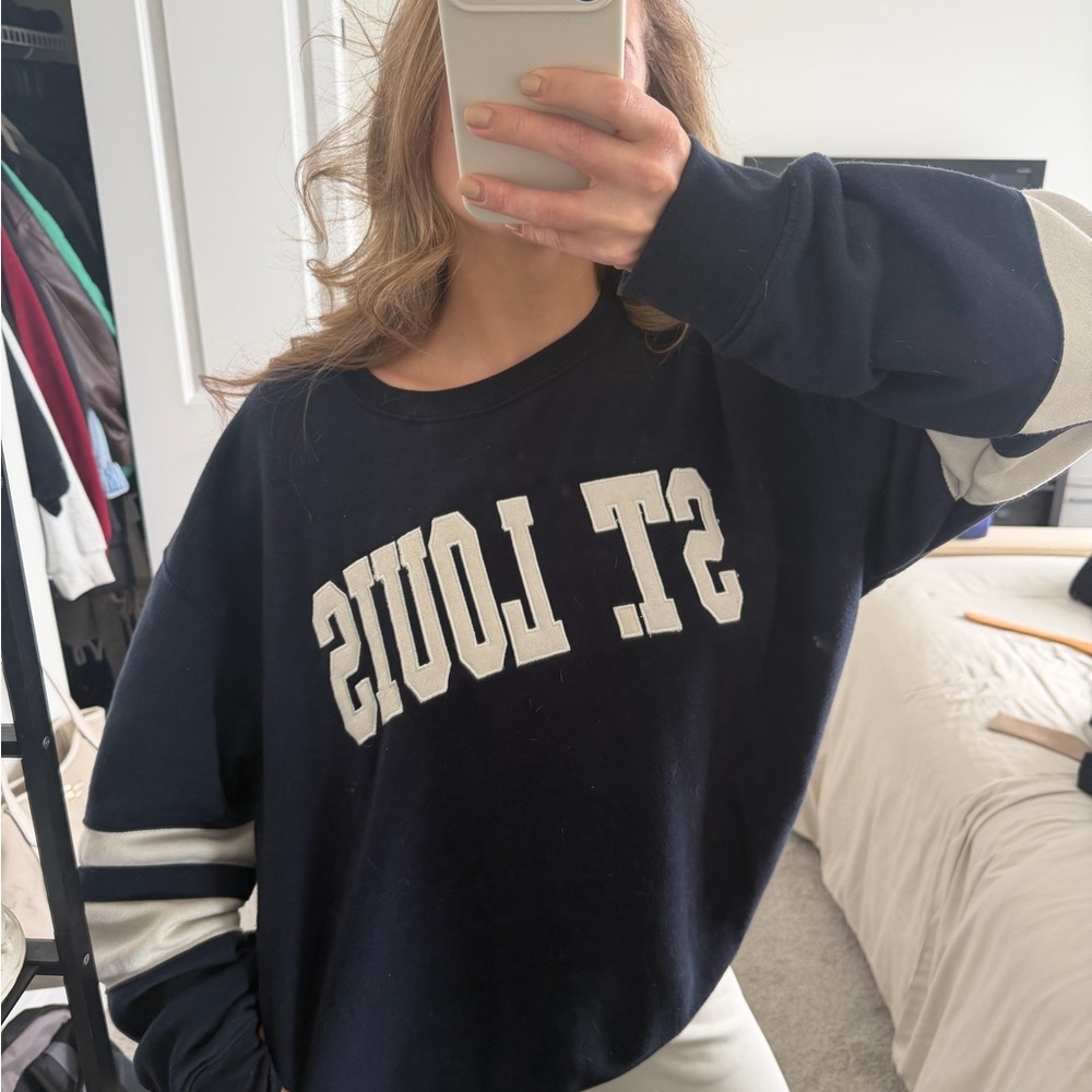 Navy and White St. Louis Sweatshirt Pullover Striped